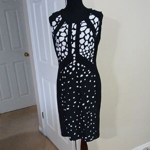 Picadilly Fashion Black and White Patterned Midi Dress